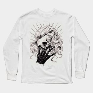 Monochrome Illustration of Skull Long Sleeve T-Shirt